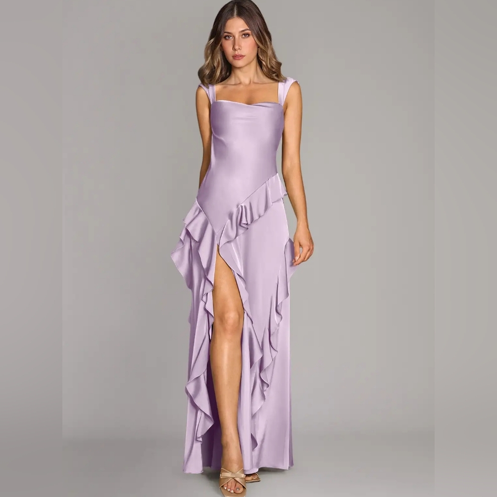 NWT Azazie Sloane Frosted Lilac A-Line Sweetheart Neckline Stretch Satin